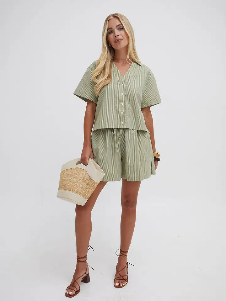 Eden Olive Green Stripe Shorts