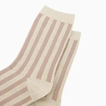 Cream /Gold Vertical Stripe Cotton Glitter Socks