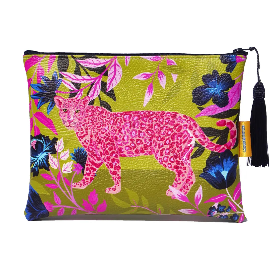 Pink Leopard Vegan Leather Makeup Bag