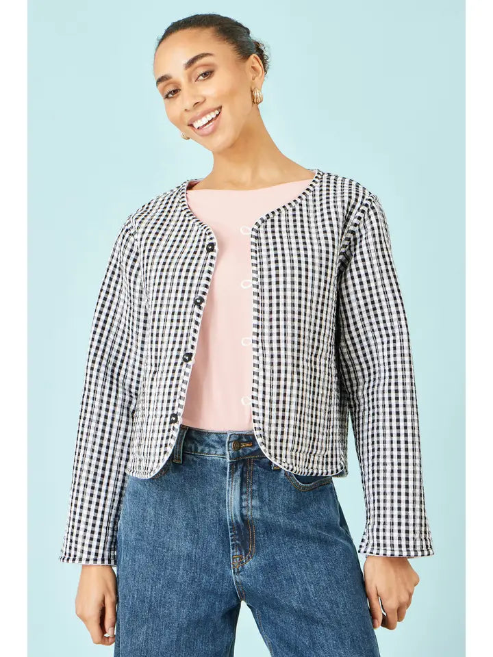 White Gingham Quilted Jacket