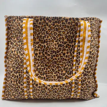 Kantha Quilted Reversible Boho Leopard Tote Bag