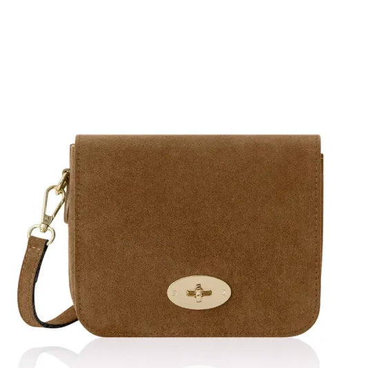Italian Premium Suede Crossbody Bag with Turn-Lock Closure