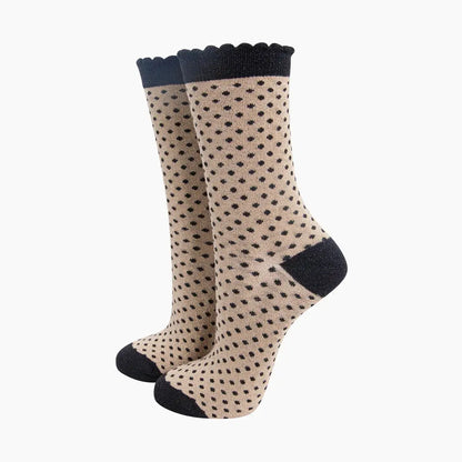 Polka Dots Combed Cotton Glitter Socks in Black/Gold