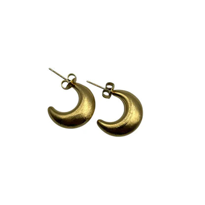 Brushed Metal Moon Earrings - Gold