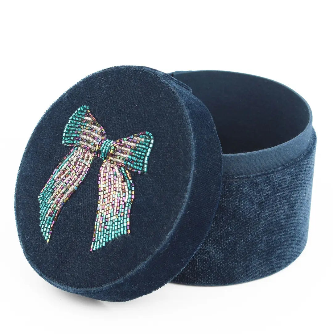 Silver Blue velvet Round Box