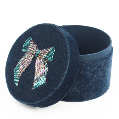 Silver Blue velvet Round Box
