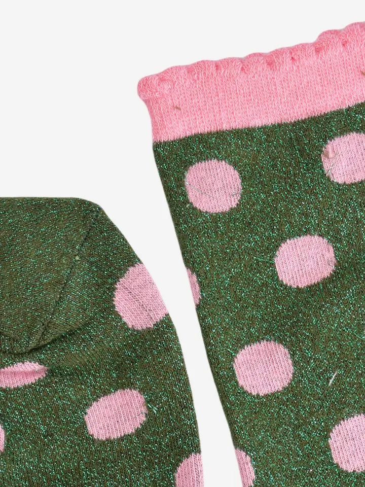 Khaki/Light Pink Polka Dots Glitter Socks