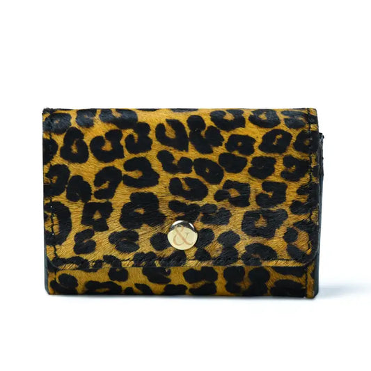 Leopard Print Popper Card Holder Purse with Zip