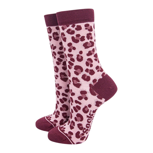Light Pink/Berry ,Leopard Bamboo Socks