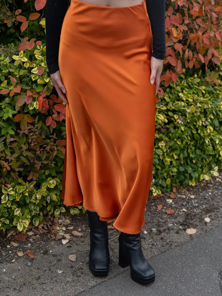 Satin Slip Skirt - Burnt Orange