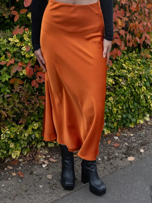 Satin Slip Skirt - Burnt Orange
