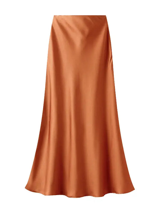 Satin Slip Skirt - Burnt Orange