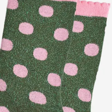 Khaki/Light Pink Polka Dots Glitter Socks