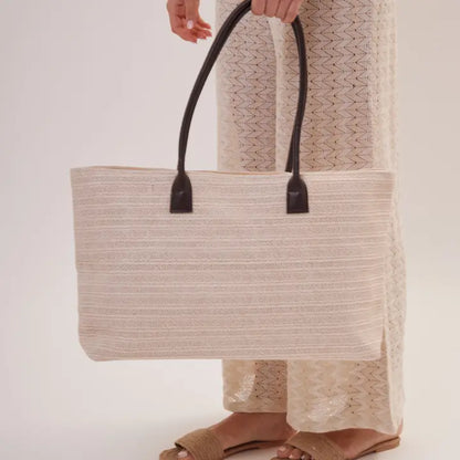 Oversized Woven Beach Tote Bag in Cream
