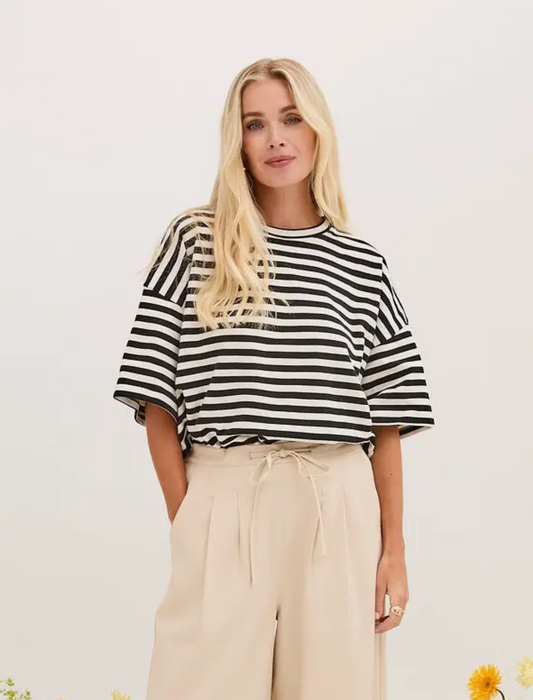 Sara Premium Stripe A-Line Tee - Black /White