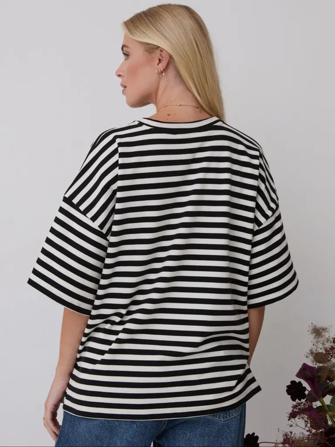 Sara Premium Stripe A-Line Tee - Black /White