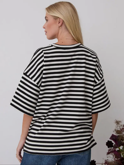Sara Premium Stripe A-Line Tee - Black /White