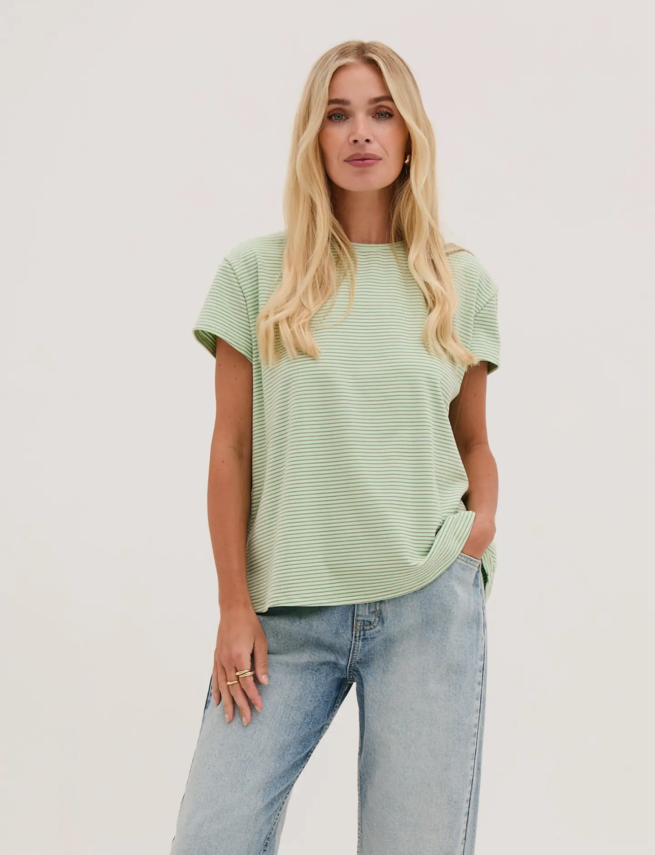 Mimi Stripe Tee - Mint Green & Soft Grey