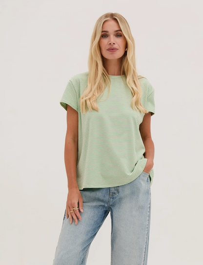 Mimi Stripe Tee - Mint Green & Soft Grey