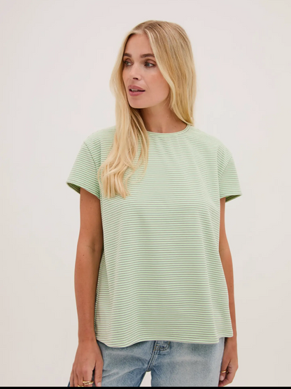 Mimi Stripe Tee - Mint Green & Soft Grey