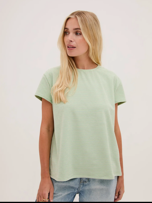 Mimi Stripe Tee - Mint Green & Soft Grey