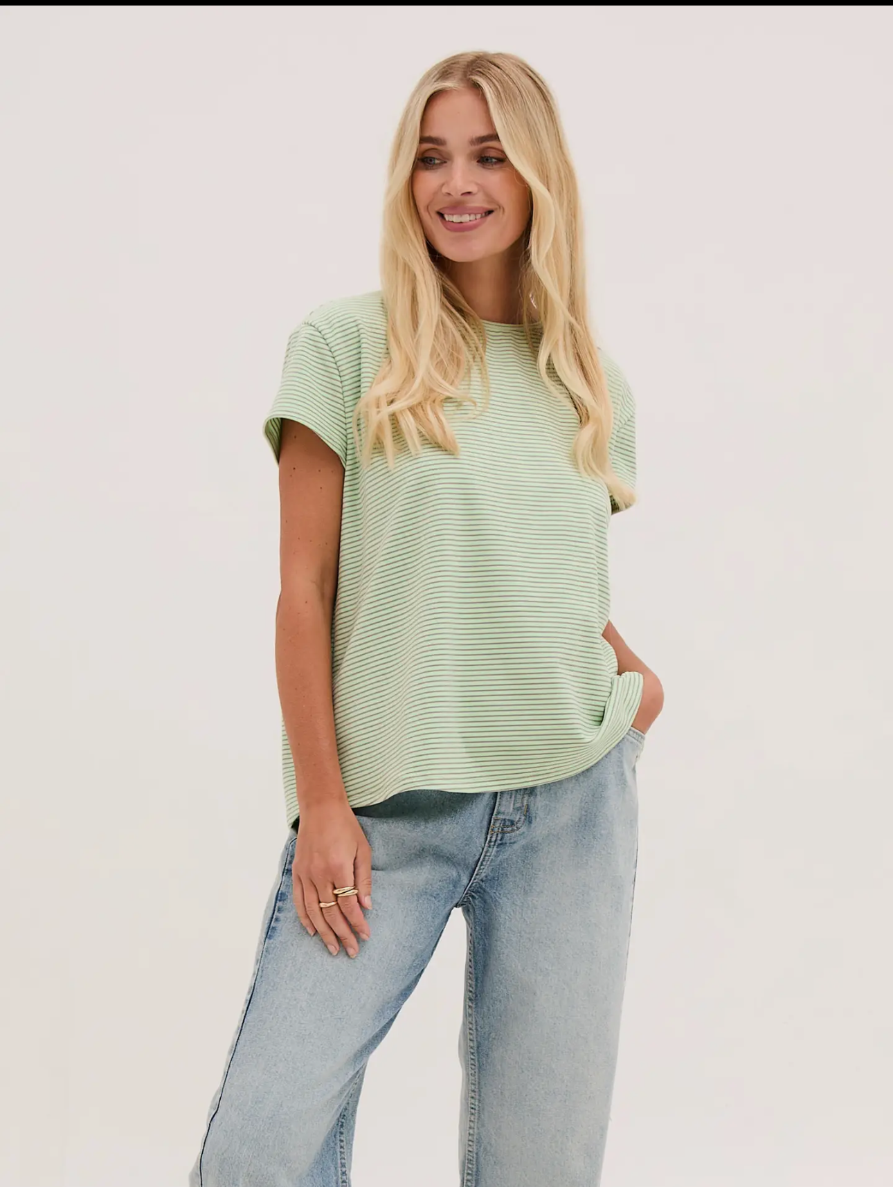 Mimi Stripe Tee - Mint Green & Soft Grey