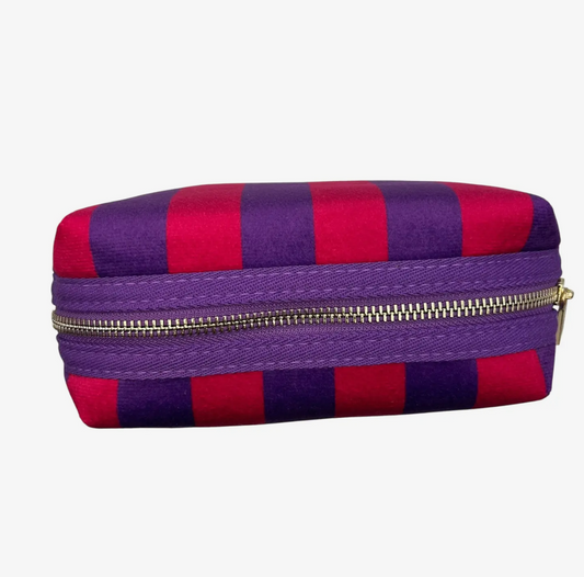 Large Purple Stripe Velvet Makeup Bag