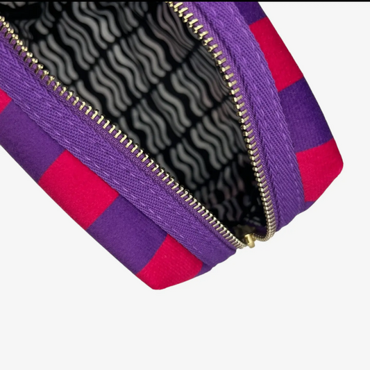 Large Purple Stripe Velvet Makeup Bag