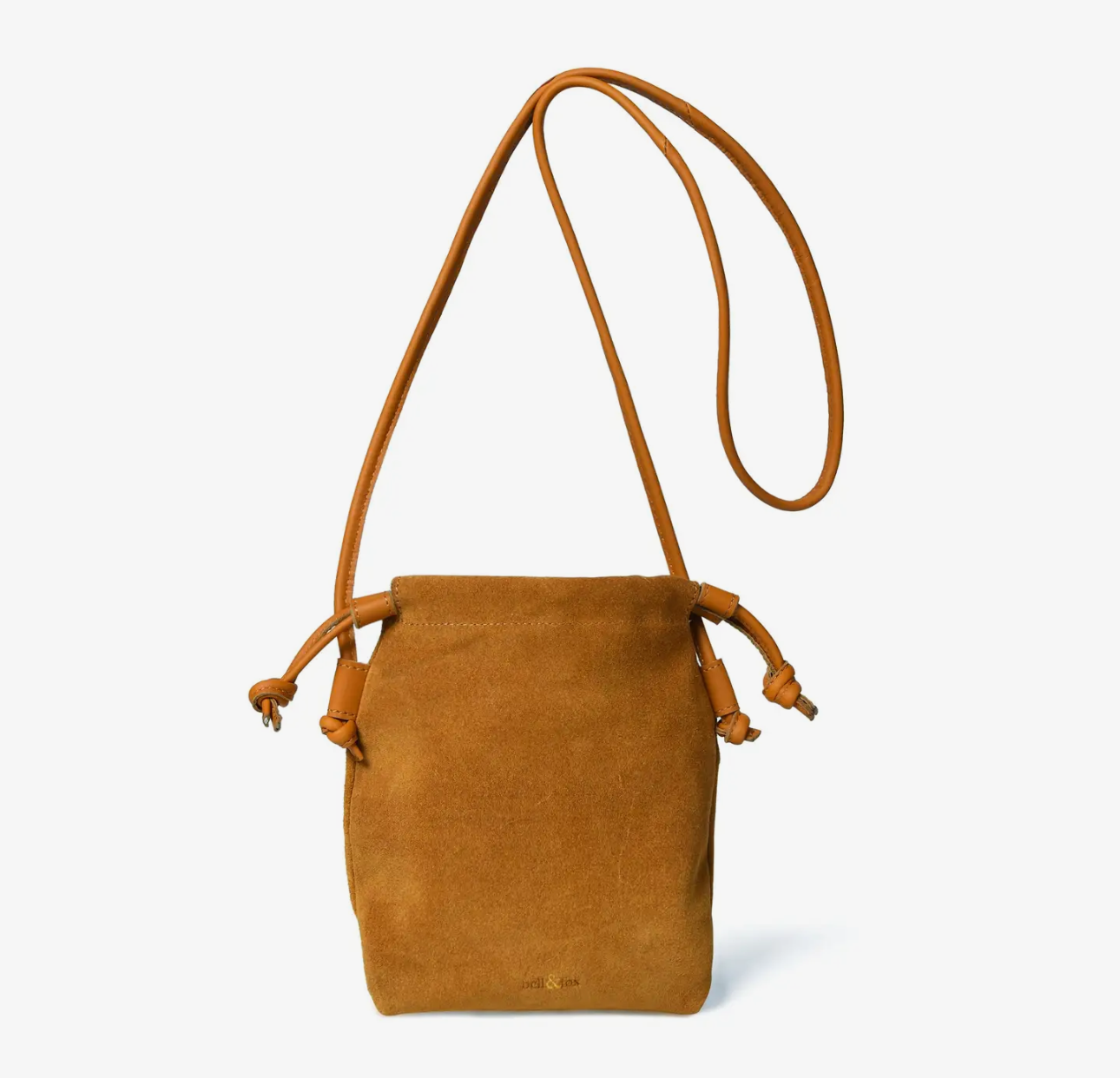 Willow Drawstring Crossbody Bag in Tan Suede