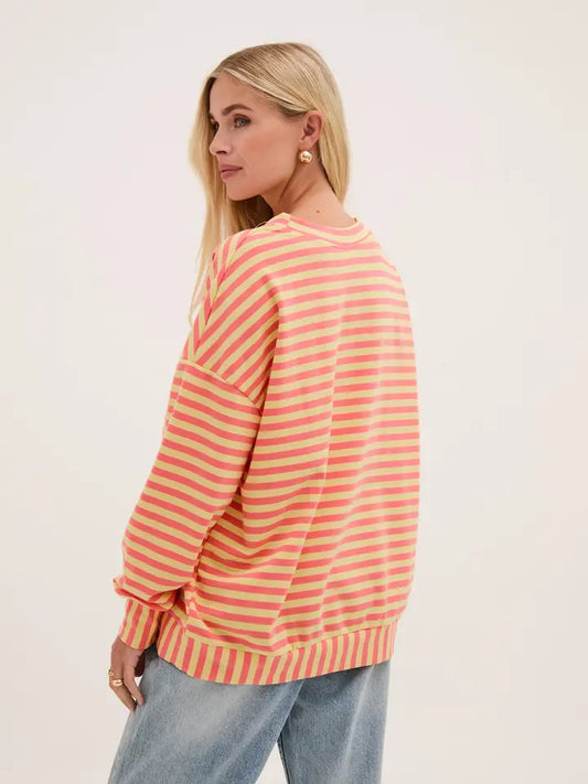 Zara Yellow and Coral Lightweight Stripe Sweatshirt