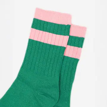 Green/Pink Striped Cuff Sporty Glitter Socks