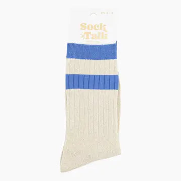Blue/Cream Striped Cuff Ribbed Glitter Socks