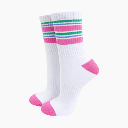 Striped Organic Cotton Sports Socks in Pink