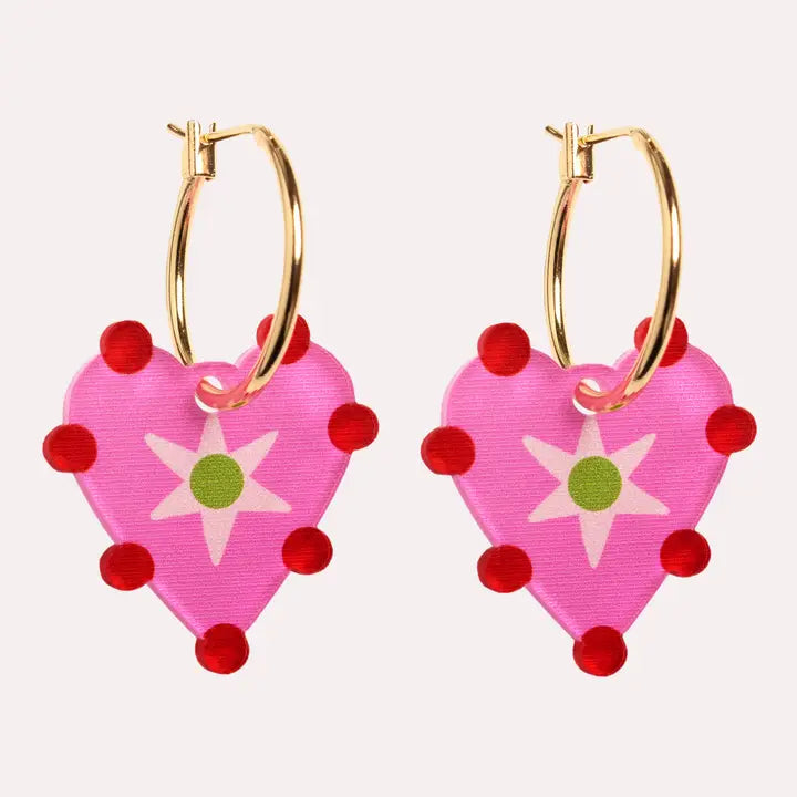 Pink Heart Star Hoop Earring