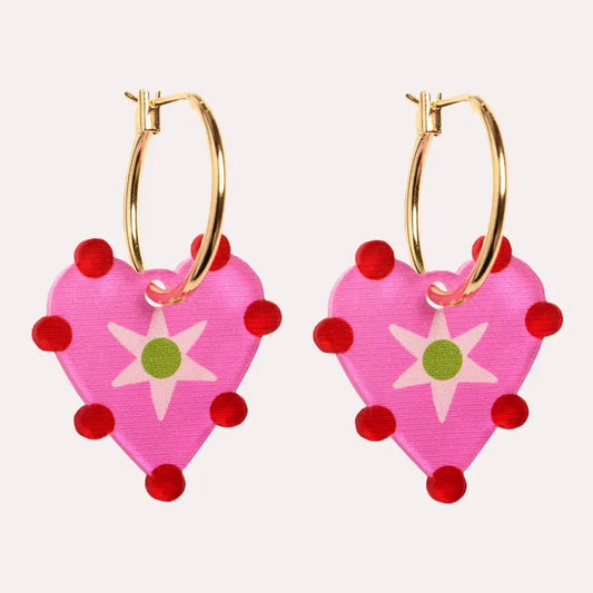 Pink Heart Star Hoop Earring