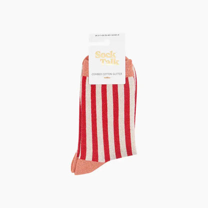 Stripes Cotton Glitter Socks in Red/Orange