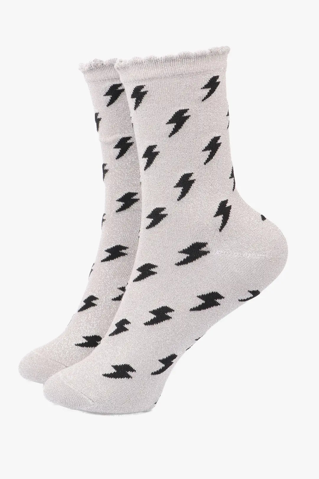 Lightning Bolt Glitter Socks - Grey/Black
