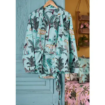 Jungle Print Long Pyjamas - Light Blue