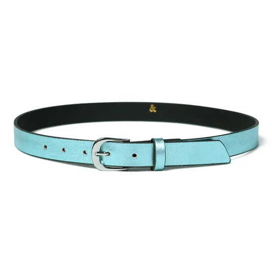Erina Leather Belt - Turquoise Metallic