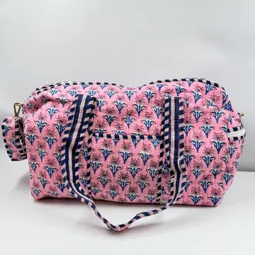 Kantha Quilted Boho Zipped Duffle Bag with Belt