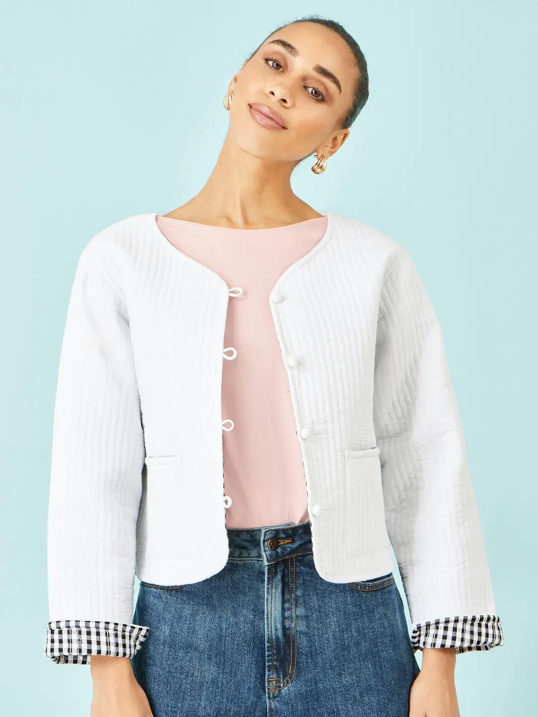 White Gingham Quilted Jacket