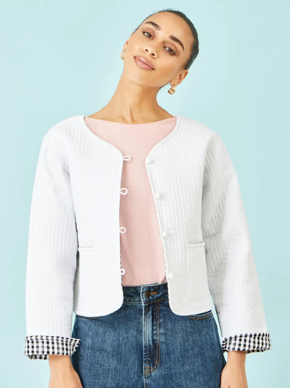White Gingham Quilted Jacket