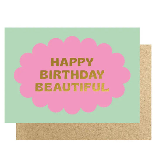 Happy Birthday Beautiful Oval Scallop Card