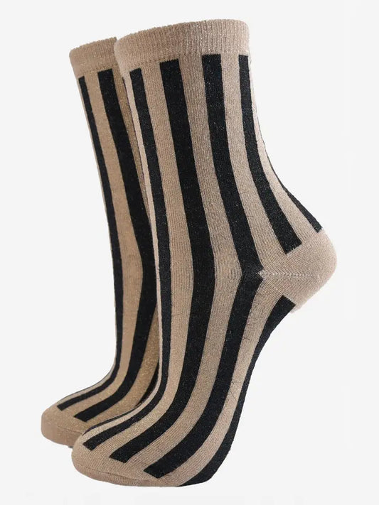 Gold/Black Vertical Stripe Glitter Socks