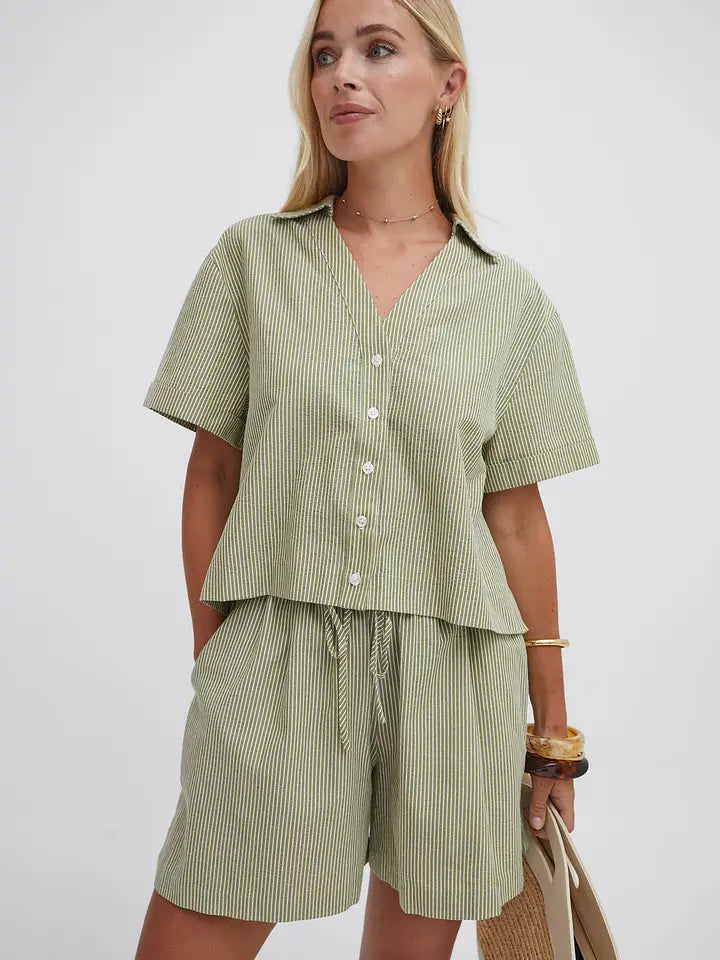 Eden Olive Green Stripe Shorts