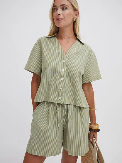 Eden Olive Green Stripe Shorts