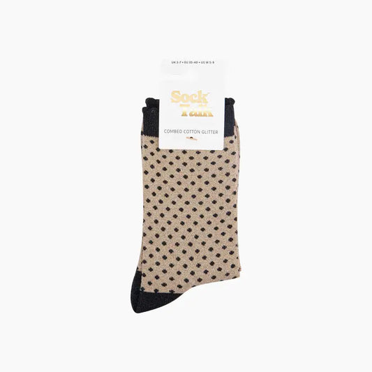 Polka Dots Combed Cotton Glitter Socks in Black/Go
