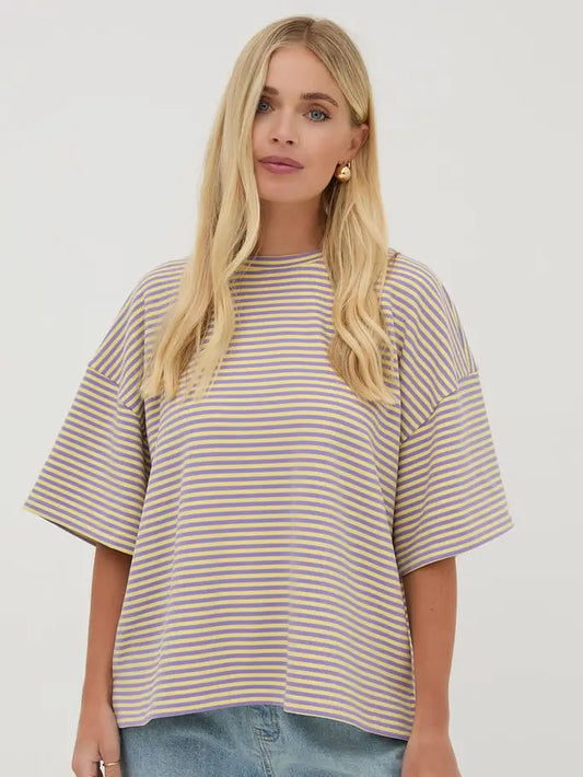 Sara Lilac & Yellow Super Soft Stripe A-Line Tee