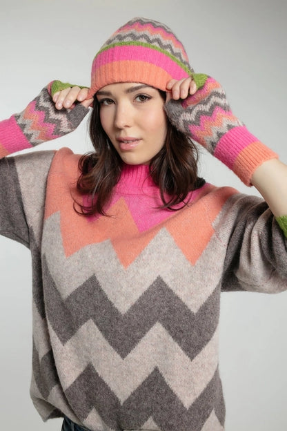 Dora Chevron Beanie in Pink Mix