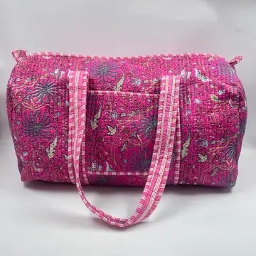 Kantha Quilted Zipped Boho Floral Duffle Bag